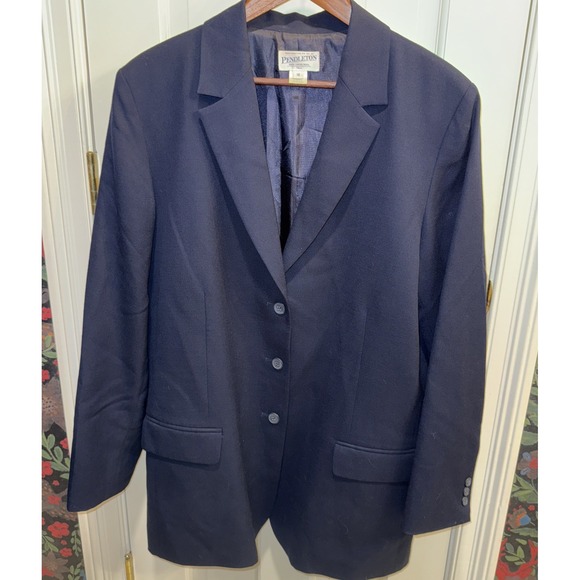 Pendleton Size 16 Tall 100% Virgin Wool Classic Single-Breasted Blazer/Navy Blue - Picture 1 of 6